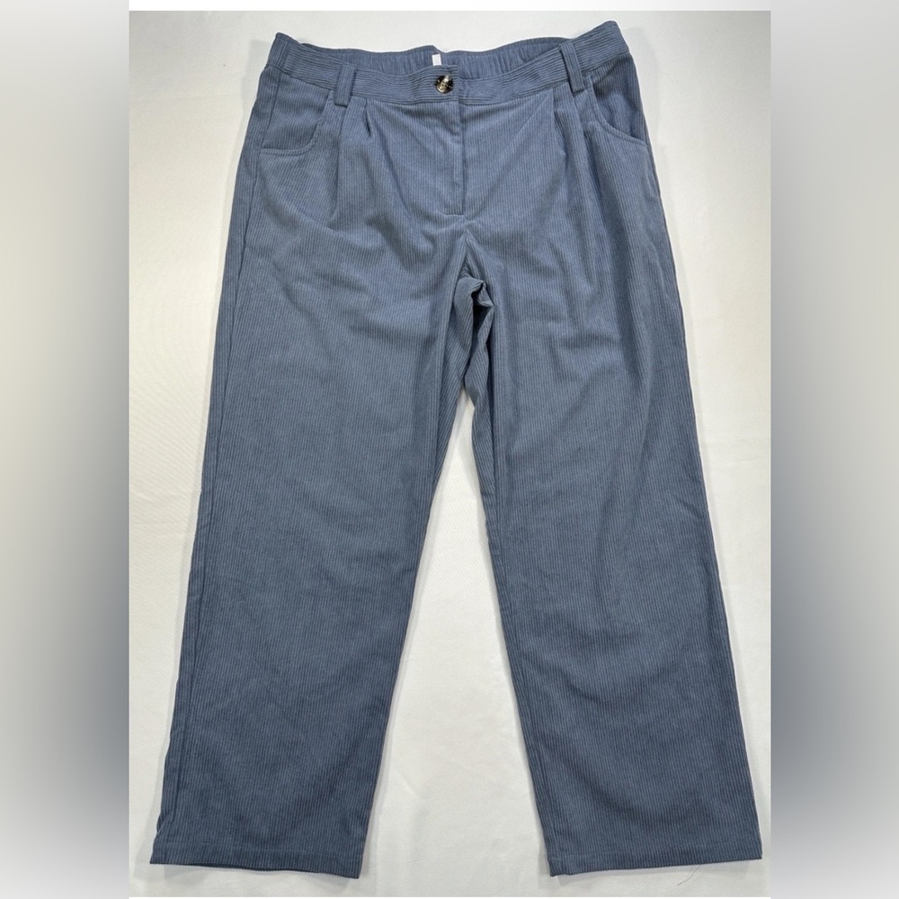 Halara XL Blue Corduroy Athleisure Pants Elastic Waist Pleated Straight Leg NWT